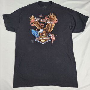 VTG 87 3D EMBLEM Harley-Davidson Mens Black American Legend Eagle TShirt Size XL